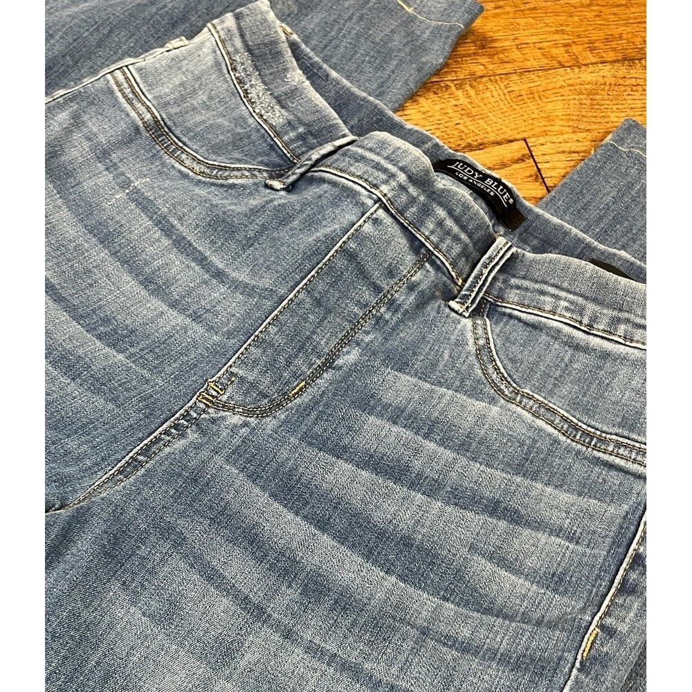 Judy Blue Slim Boot Distressed Denim Blue Stretch Waist Jeans Women's Sz 28x30 - Picture 4 of 7
